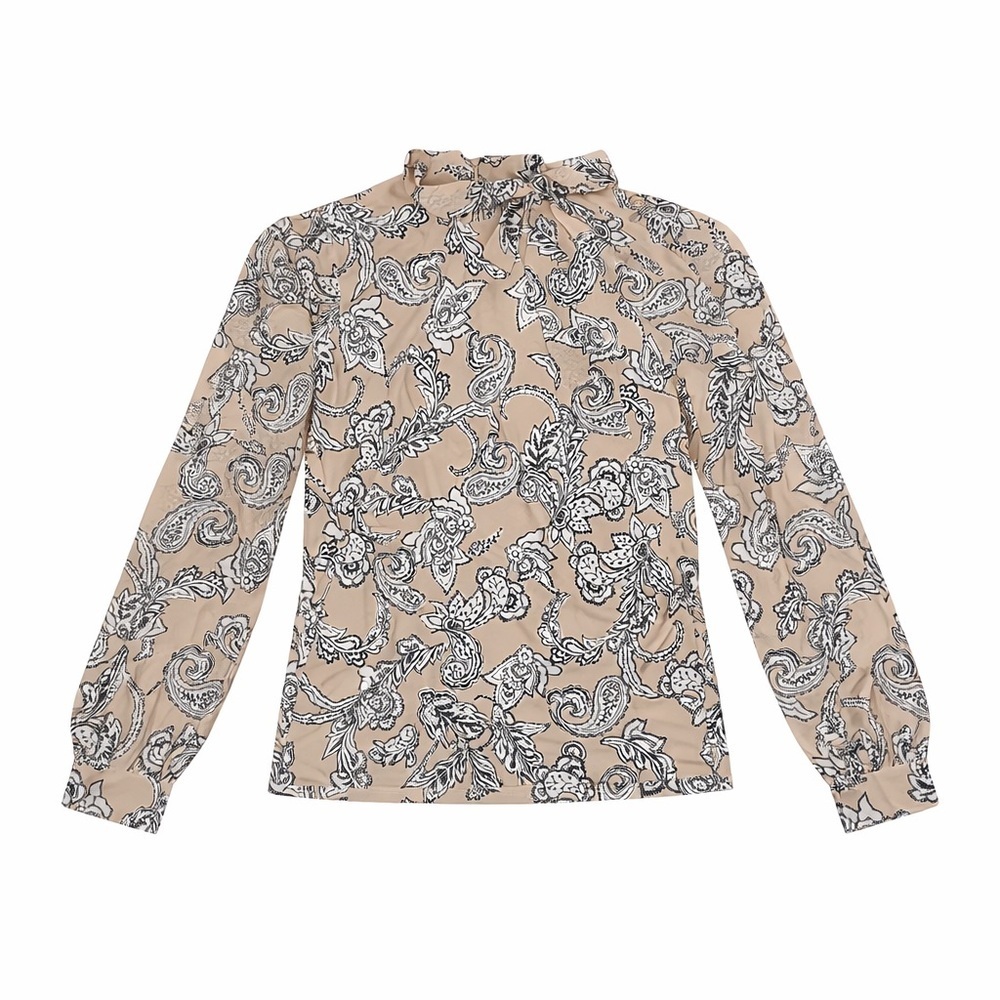 CALVIN KLEIN Women’s Long Sleeve Blouse Paisley Pink Black White Size Small